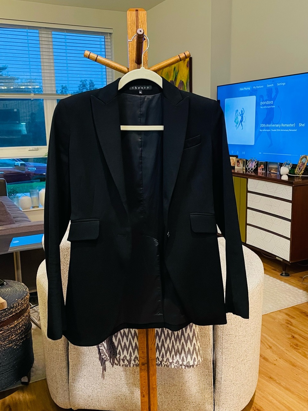 Theory Women’s Black Notch Lapel Suit with Wide Straight Leg
